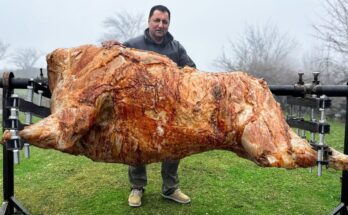 Roasting a Huge Bull on a Steel Spit! The Best Meat I’ve Tasted