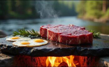 Primitive Stone-Seared Ribeye Steak in the Wild