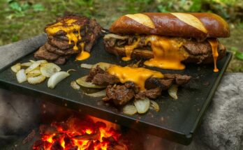 Ribeye Philly Cheesesteak over Fire & Hot Stones 🍖🔥