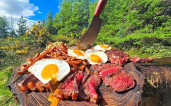 Juicy Steak & Crispy Fries Cooked Outdoors 🔥 – Rustic Nature Cooking